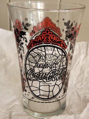 Vintage 1970s Coca-Cola "Tiffany Style" Stained Glass Flower & Butterfly Tumbler